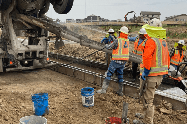 HEI Civil Colorado 2021 E 117th Job Site HEI Civil workers pour concrete at E 117th job site.
